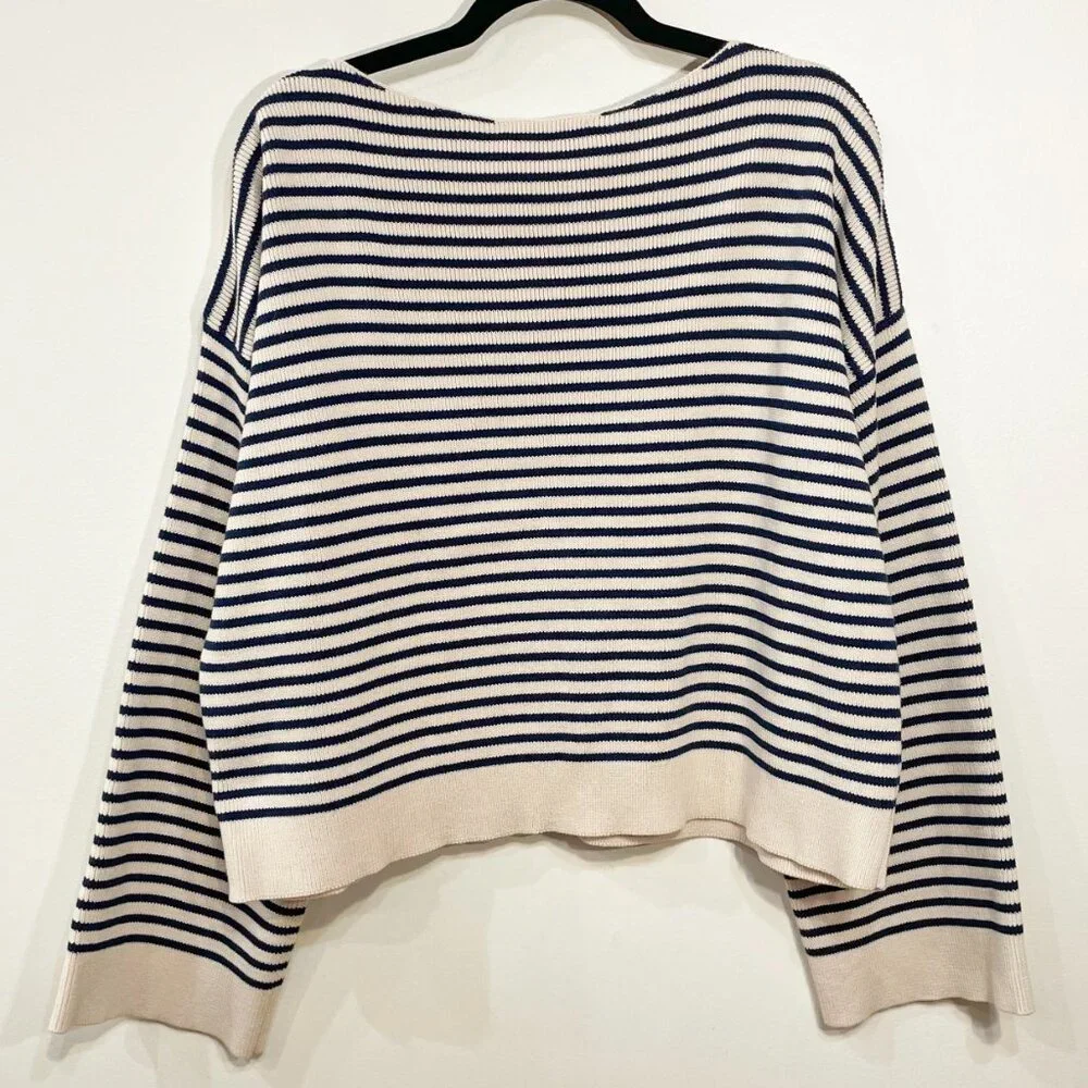 Last Chance! EUC Sezane Daisy 100% Cotton Striped Sweater Ecru Navy XXL - Picture 4 of 9